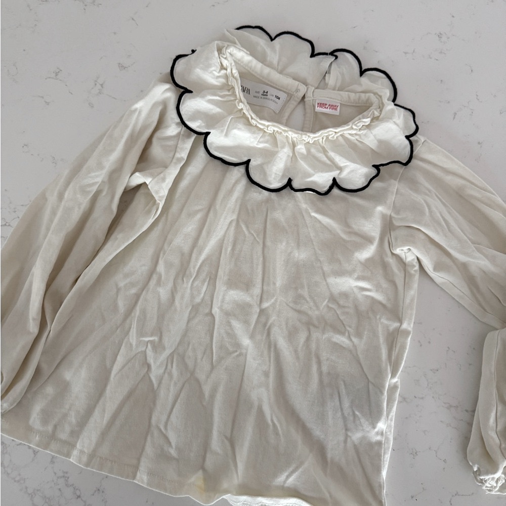 Zara Cream Blouse with Black Trim